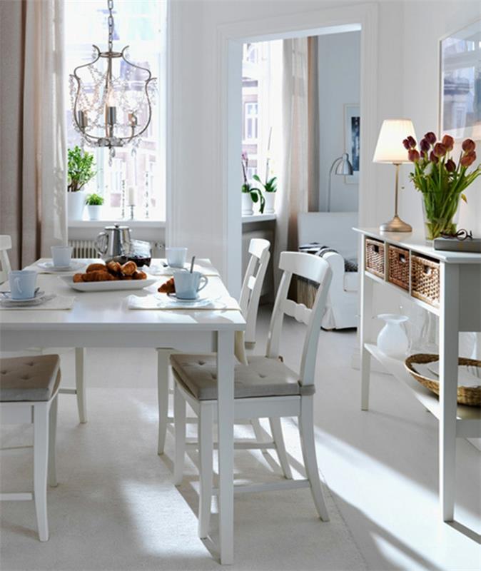 ιδέες διακόσμησης τραπεζαρία διακοσμούν λευκά έπιπλα λουλούδια ιδέες σπιτιού