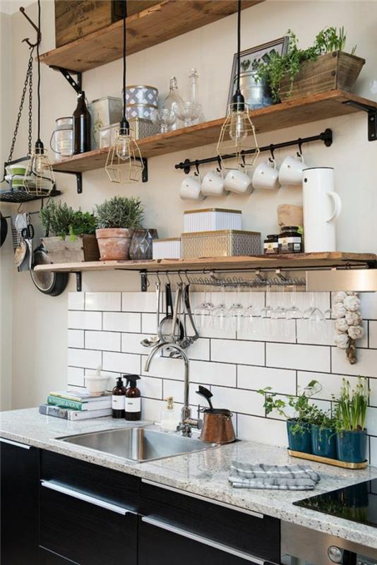 ιδέες διακόσμησης κουζίνα διακοσμούν φυτά λευκά πλακάκια