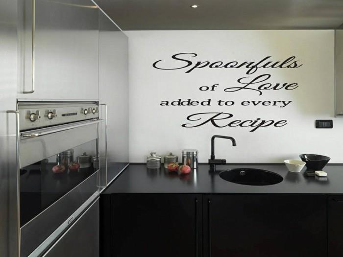 ιδέες διακόσμησης τοίχος κουζίνας διακόσμηση τοίχου λέγοντας αυτοκόλλητα τοίχου μαύρα ντουλάπια κουζίνας