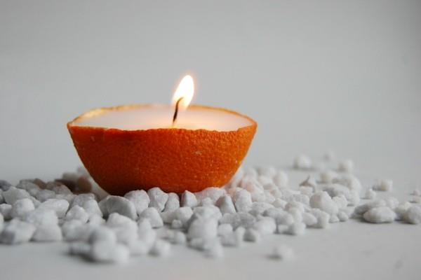 ιδέες διακόσμησης κερί σε φλούδα πορτοκαλιού