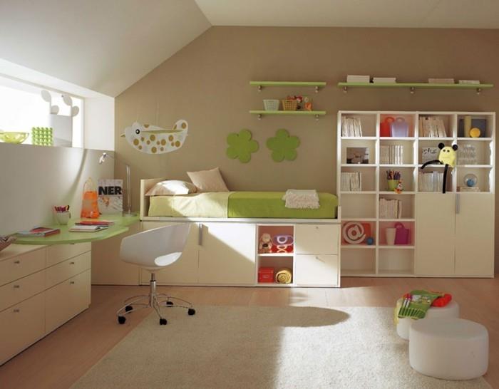 ιδέες ντεκό παιδικό δωμάτιο ανοιχτό χαλί πράσινες πινελιές