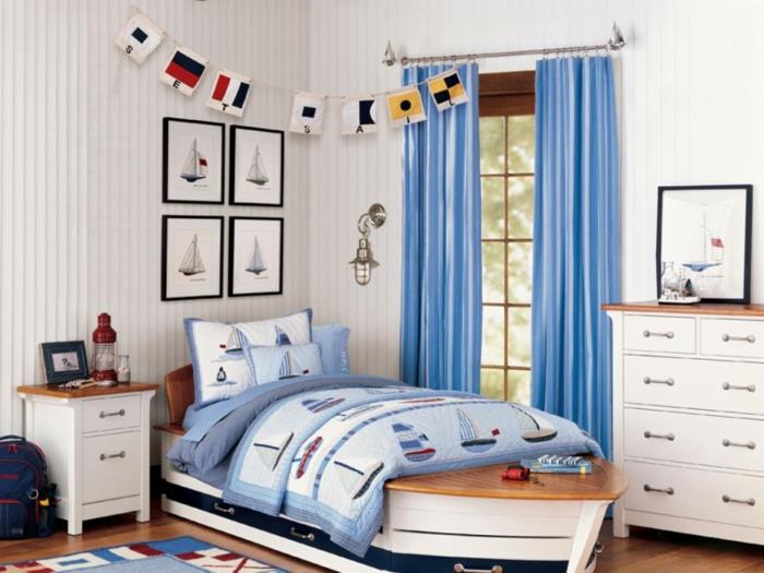 διακοσμητικές ιδέες παιδικά δωμάτια αγόρια μπλε κουρτίνες λευκοί τοίχοι