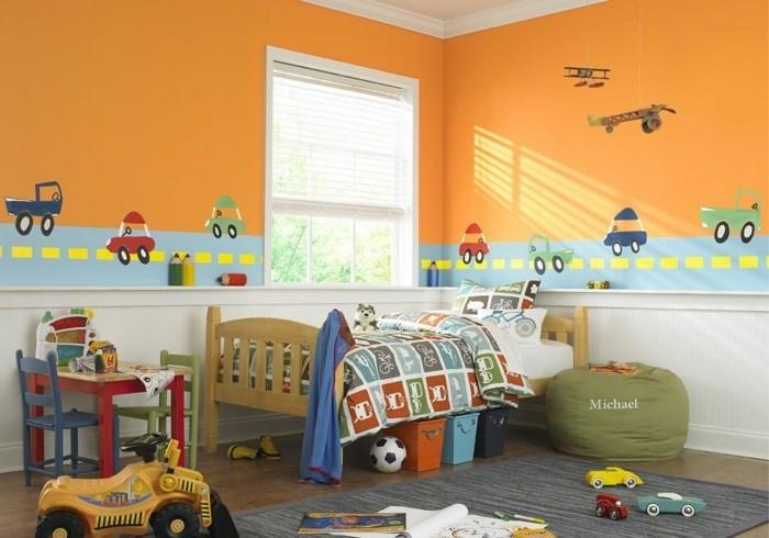 ιδέες ντεκό παιδικό δωμάτιο πορτοκαλί τοίχοι παιχνίδια δωμάτιο αγοριών