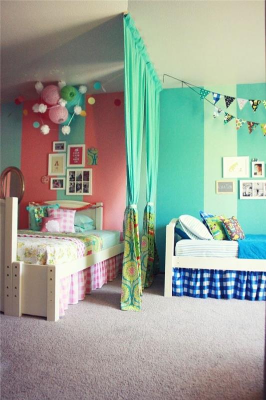 ιδέες ντεκό παιδικό δωμάτιο χαλί πράσινο ροζ καρό μοτίβο