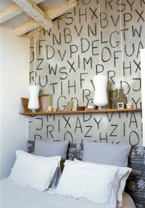 ιδέες διακόσμησης με λέξεις τοίχο υπνοδωμάτιο