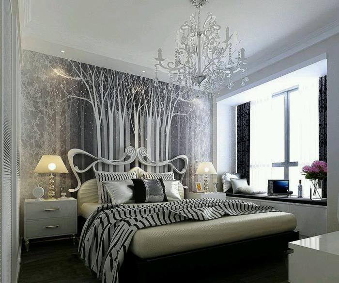 ιδέες ντεκό υπνοδωμάτιο όμορφα ταπετσαρία τοίχου λουλούδια