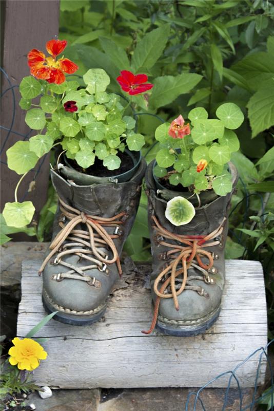 ιδέες διακόσμησης το κάνετε μόνοι σας φυτά κήπου παλιά παπούτσια φυτά δοχεία