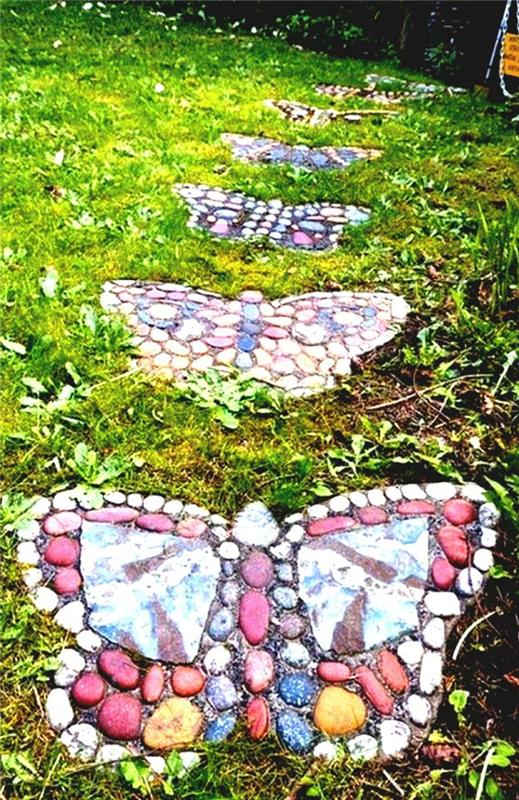 DIY ιδέες διακόσμησης μονοπάτια κήπου σχεδιασμός πέτρες πεταλούδες