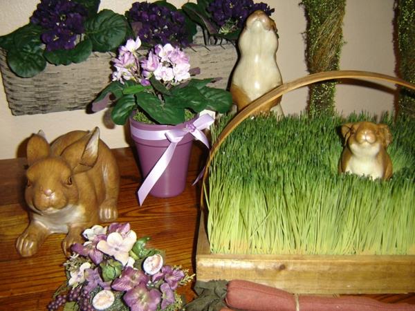 ντεκό Πάσχα πορσελάνη Πασχαλινό λαγουδάκι πορφυρό γρασίδι φρέσκο