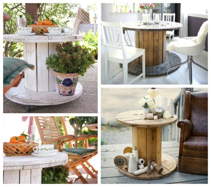 ιδέες διακόσμησης diy παλιά αντικείμενα ξύλινο καλώδιο τύμπανο πλάγια τραπέζια τραπεζαρία