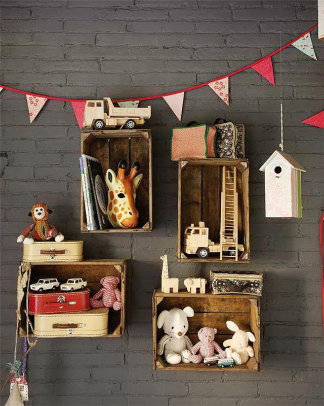 ντεκο ιδεες diy φτιάξτε παλιά ξύλινα κουτιά ράφια τοίχου μόνοι σας κρατήστε παιχνίδια