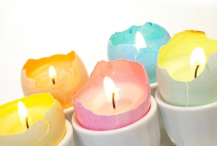 ιδέες ντεκό άνοιξη Πασχαλινή διακόσμηση φτιάξτε μόνοι σας κεριά με τσόφλια αυγών ρίξτε παστέλ χρώματα