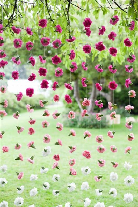 ιδέες διακόσμησης πάρτι κήπου αλυσίδες λουλουδιών κομψό κομψό