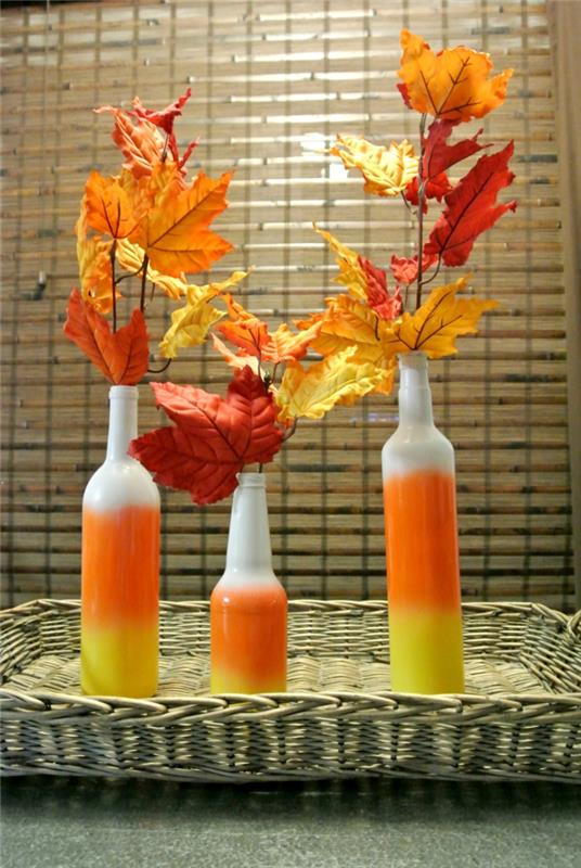 ιδέες ντεκό φθινόπωρο φθινόπωρο φύλλα βαφή μπουκάλια