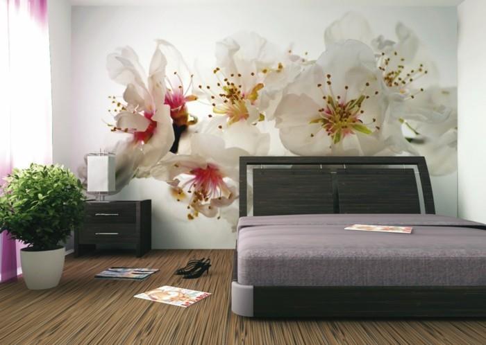 ιδέες ντεκό κρεβατοκάμαρα σχεδιασμός τοίχου λουλούδια φυτικό δοχείο