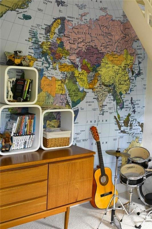 ιδέες ντεκό διακόσμηση τοίχου παγκόσμιος χάρτης ταπετσαρία παιδικό δωμάτιο