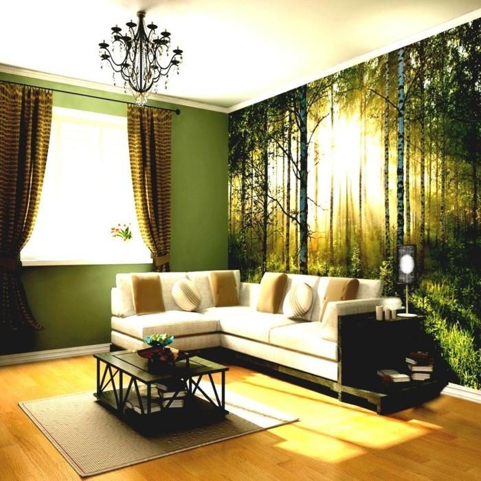 ιδέες ντεκό σαλόνι τοίχο ντεκό κουρτίνες πράσινο χρώμα τοίχου