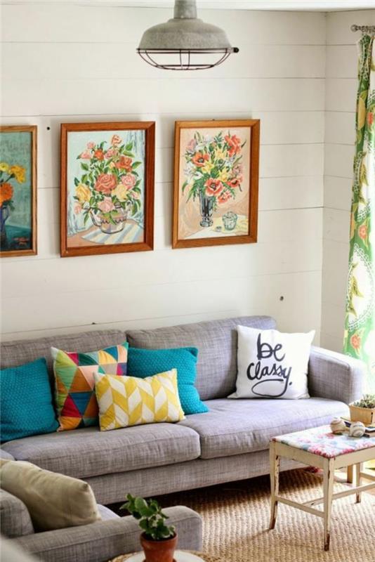 ρίξτε μαξιλάρια σαλόνι χρώματος φρέσκες καλοκαιρινές εικόνες υπέροχες κουρτίνες