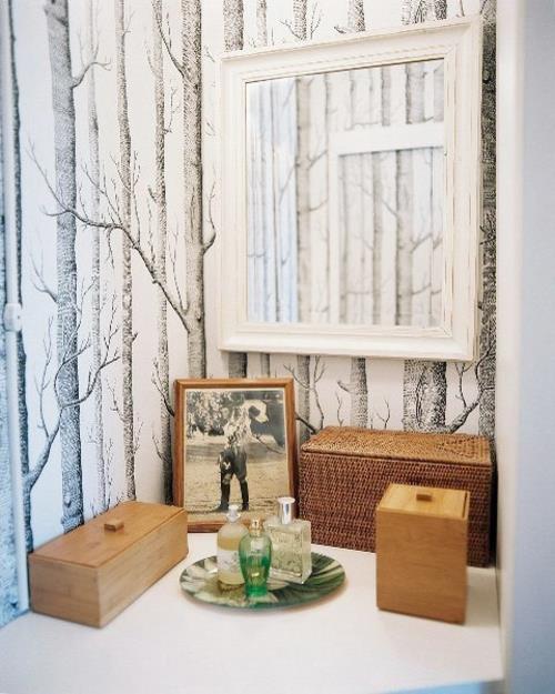 διακόσμηση μπάνιο ξύλινο κουτί κορνίζα φύση δέντρα ταπετσαρία