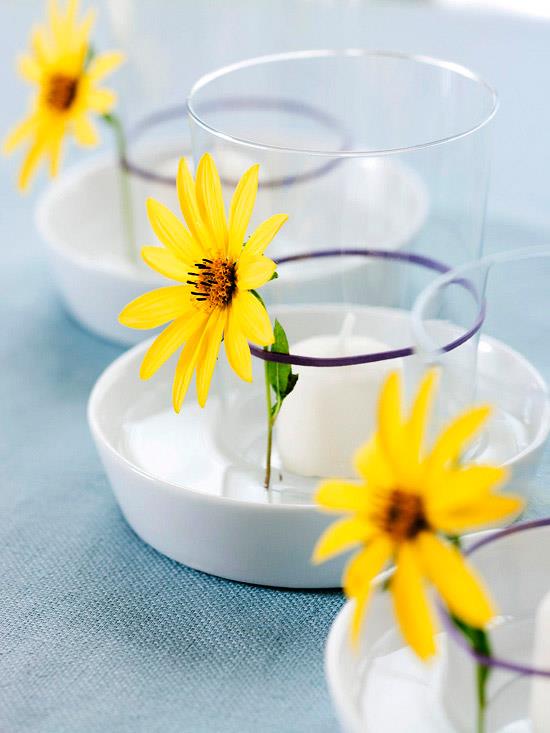 Πασχαλινή διακόσμηση μόνοι σας φτιάξτε βάζα ελαστική ταινία κίτρινο λουλούδι