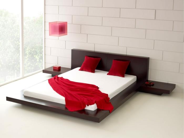 κρεβάτια σχεδιασμού διπλό κρεβάτι μινιμαλιστικά κόκκινα μαξιλάρια
