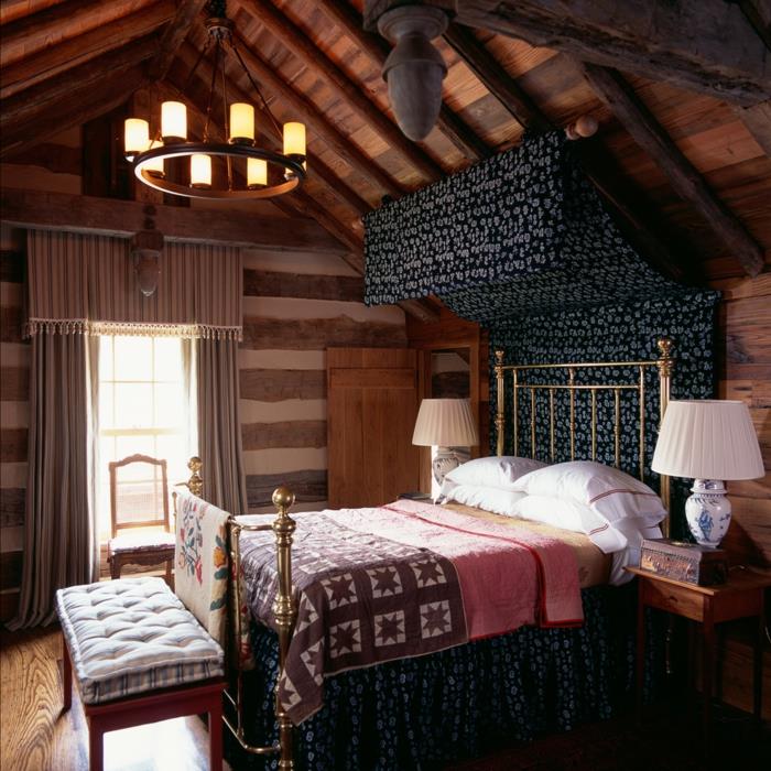 κρεβάτια σχεδιασμού υπνοδωμάτιο ρουστίκ εμφάνιση πολυέλαιος όμορφο πάτωμα