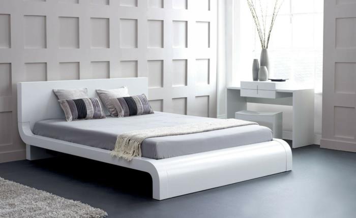 κρεβάτια σχεδιασμού λευκό γκρι πάτωμα όμορφος τοίχος σχεδιασμός υπνοδωμάτιο