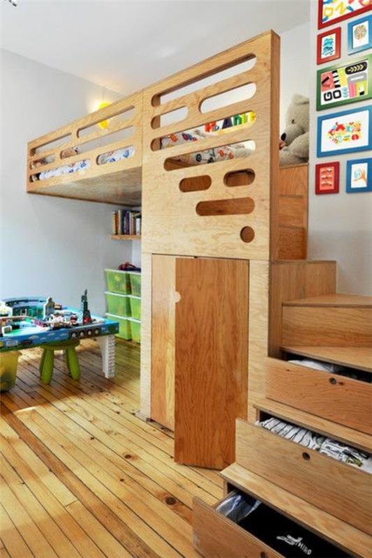 ιδέες σχεδιασμού για επίπλωση ξύλινων σκαλοπατιών παιδικού δωματίου