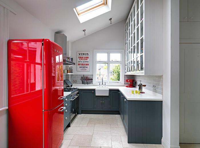 σχέδιο ψυγείο ρετρό ψυγεία κόκκινο μοντέλο λευκά πλακάκια δαπέδου κουζίνας