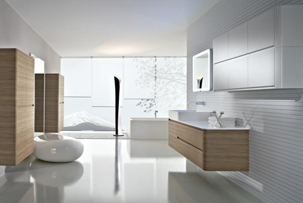 σχεδιαστής μπάνιου ανοιχτό ξύλο λευκό πάτωμα