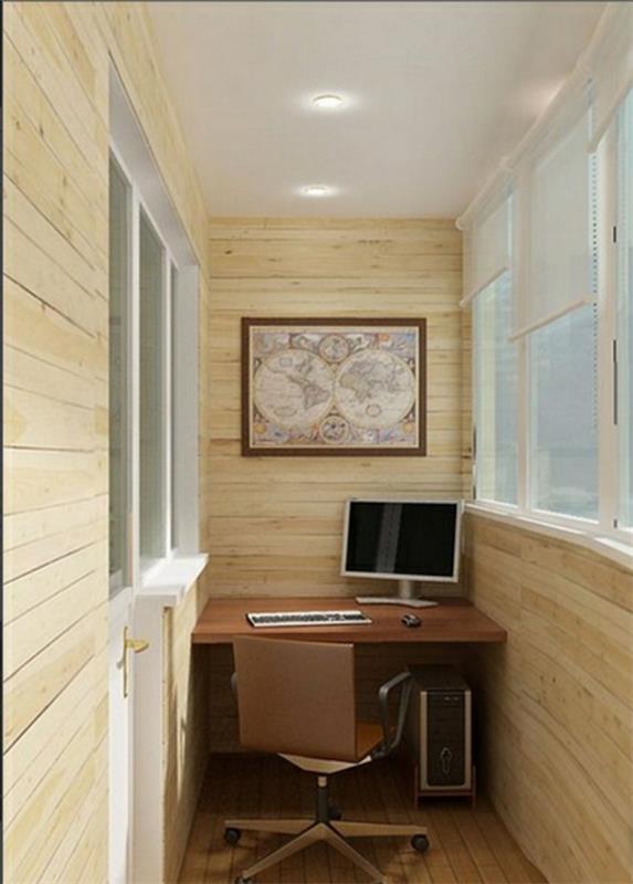 σχεδιαστής μπαλκόνι έργα ιδέα ξύλινο τοίχο που καλύπτει φωτεινό γραφείο