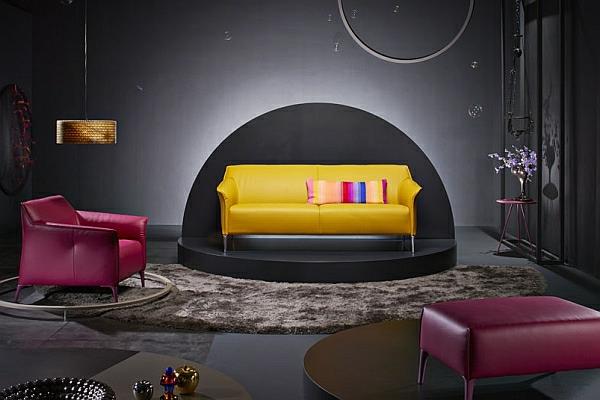 καναπές σχεδιαστών κίτρινο δερμάτινο ματζέντα σκαμπό πολυθρόνας