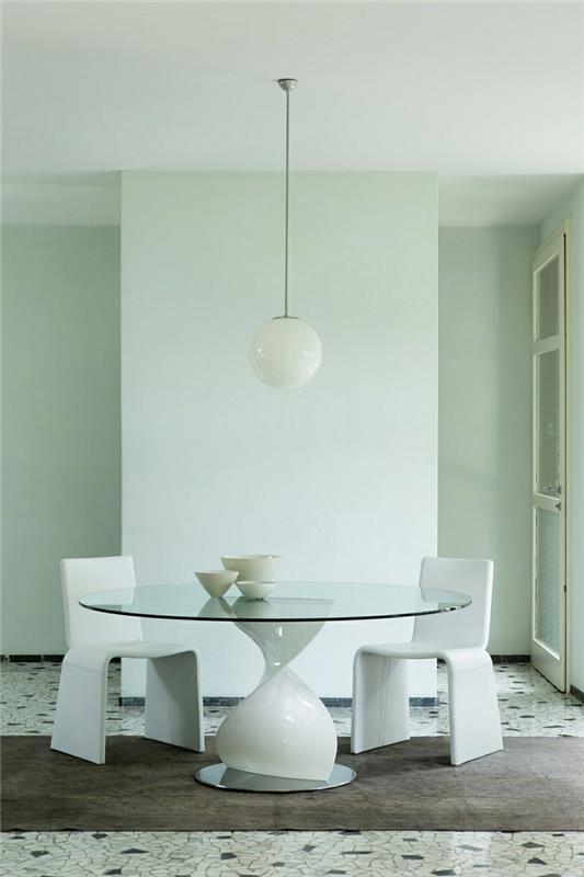 σχεδιαστικά τραπέζια τραπεζαρίας στρογγυλά γυάλινα πάνελ μοντέρνες λευκές μινιμαλιστικές καρέκλες τραπεζαρίας