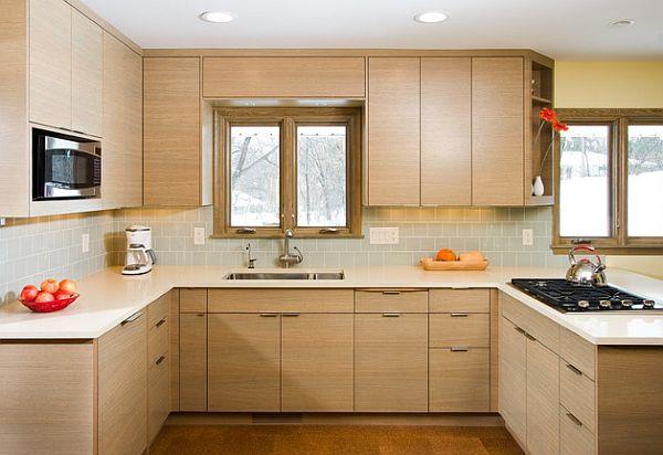 ντουλάπια κουζίνας σχεδιαστών ιδέα πόμολο χειρίζονται επιφάνειες φυσικού ξύλου