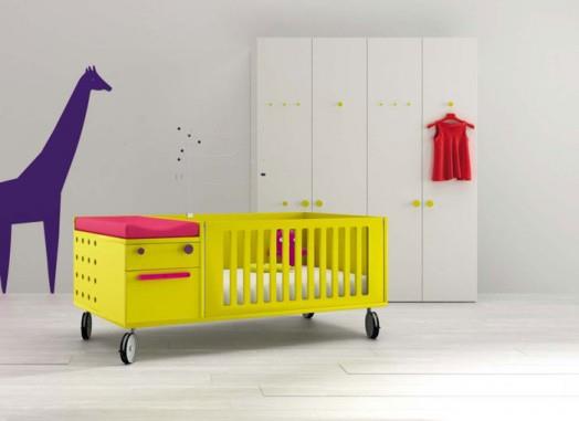 έπιπλα σχεδιαστών bm2000 παιδικό δωμάτιο βρεφικό κρεβάτι κίτρινο μοβ καμηλοπάρδαλη