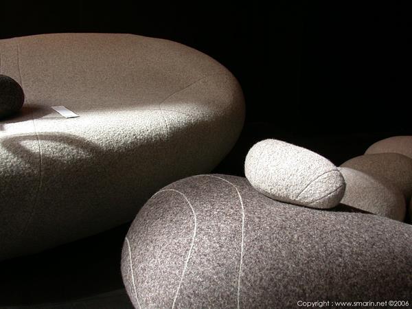 έπιπλα σχεδιαστών λεπτομέρειες μαξιλάρια καθισμάτων πέτρες φυσικό παρθένο μαλλί
