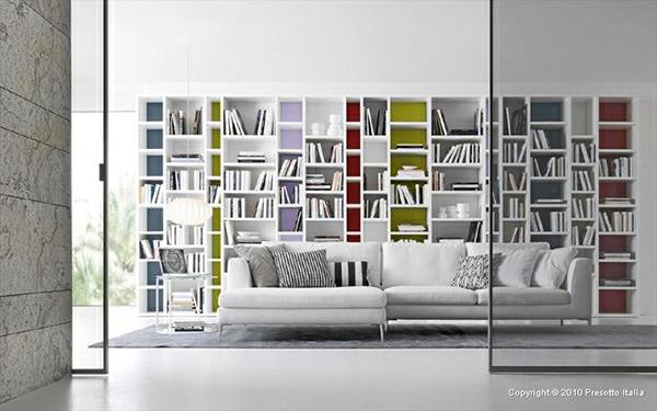 ράφια σχεδιαστής βιβλία μοντέρνος λευκός τοίχος καναπέ