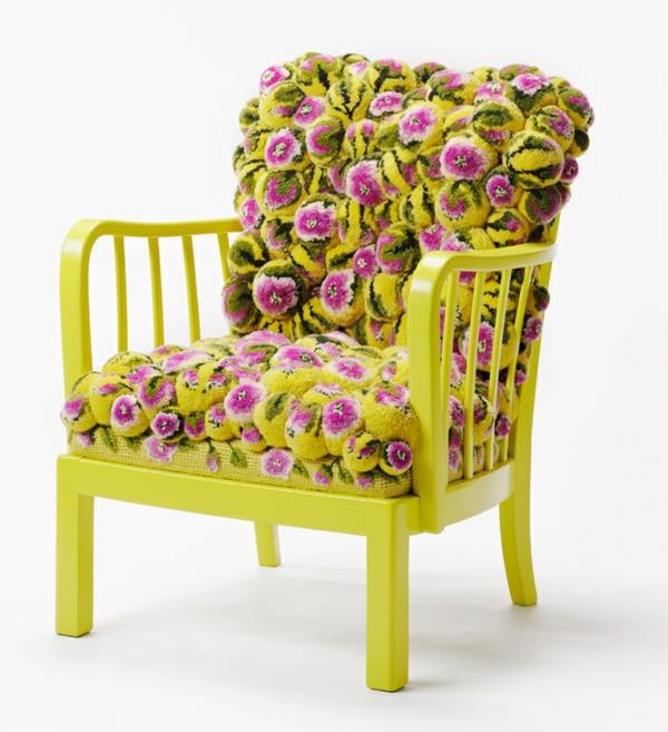 πολυθρόνα σχεδιαστών κίτρινο floral μοτίβο pompom MYK καρέκλα pompon2.2