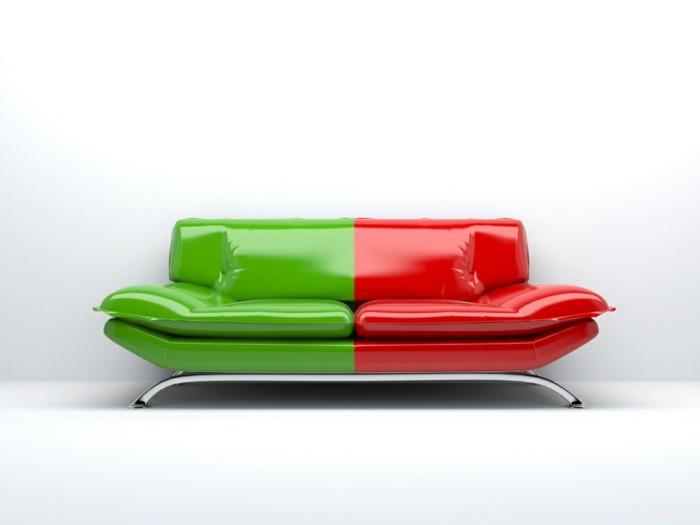 καναπές σχεδιαστών σε πράσινο και κόκκινο χρώμα