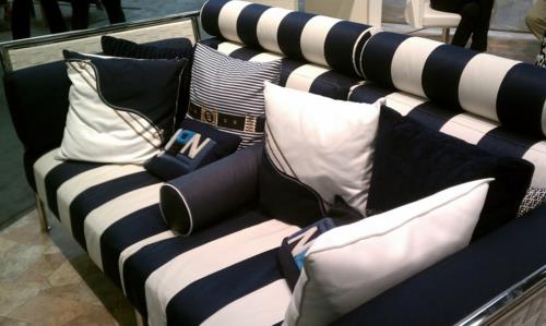 καναπές σχεδιαστών ναυτικών θαλάσσιων λωρίδων μπλε λευκά έπιπλα εξωτερικού χώρου