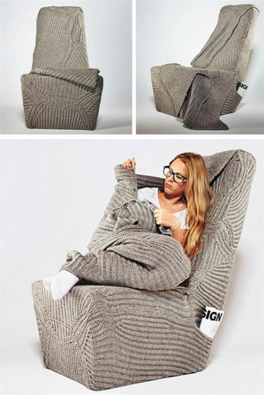 καρέκλα σχεδιαστών με μάλλινη κουβέρτα αγκαλιά ευέλικτη