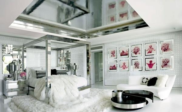 σχεδιαστής μόδας tommy hilfiger πολυτελές σπίτι υπνοδωμάτιο επιπλωμένο γούνινο χαλί ασημί λευκό