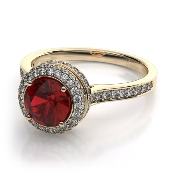 διαμαντένιο δαχτυλίδι αρραβώνα αρραβώνα χρυσό στρογγυλό σχήμα ζαφείρι κόκκινο