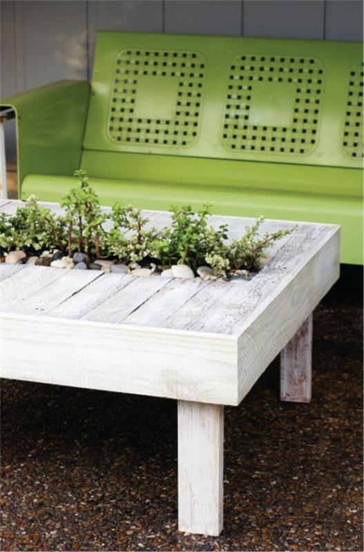επανασχεδιάστε τη βεράντα πράσινο πάγκο τραπέζι φυτά δοχείο