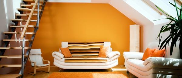 βάψιμο των τοίχων στο σπίτι πορτοκαλί σαλόνι σκαλοπατιών