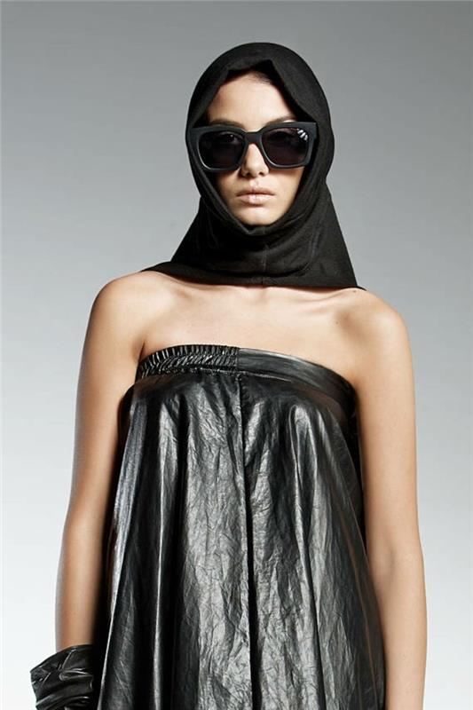 diva φόρεμα από faux δέρμα μαύρο με φουλάρι και γυαλιά ηλίου