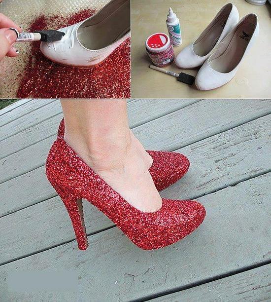 diy μόδα glitter αντλίες σε κόκκινο χρώμα