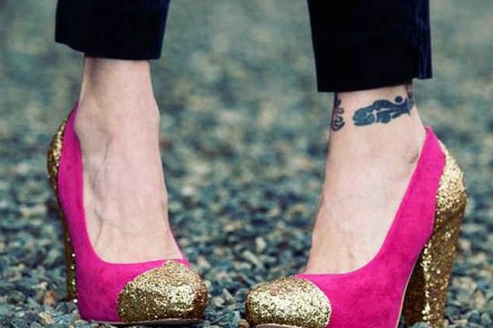 diy μόδας ροζ αντλίες παπούτσια και χρυσό glitter