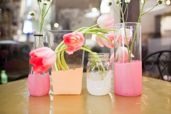 diy ιδέες χειροτεχνίες ιδέες παστέλ χρώματα βάζα γυαλιά ροζ τουλίπες