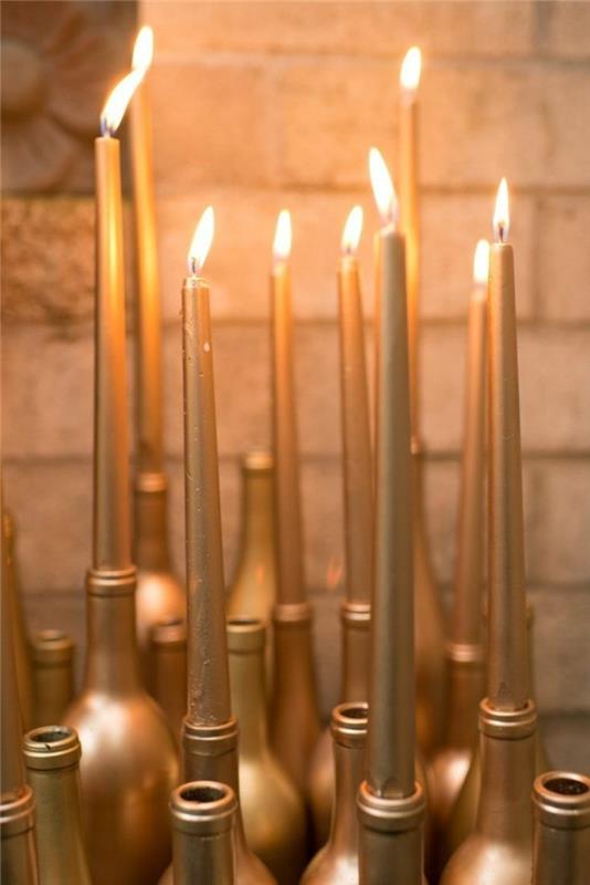 diy ιδέες μπουκάλια κρασιού κεριού χρυσό χρώμα